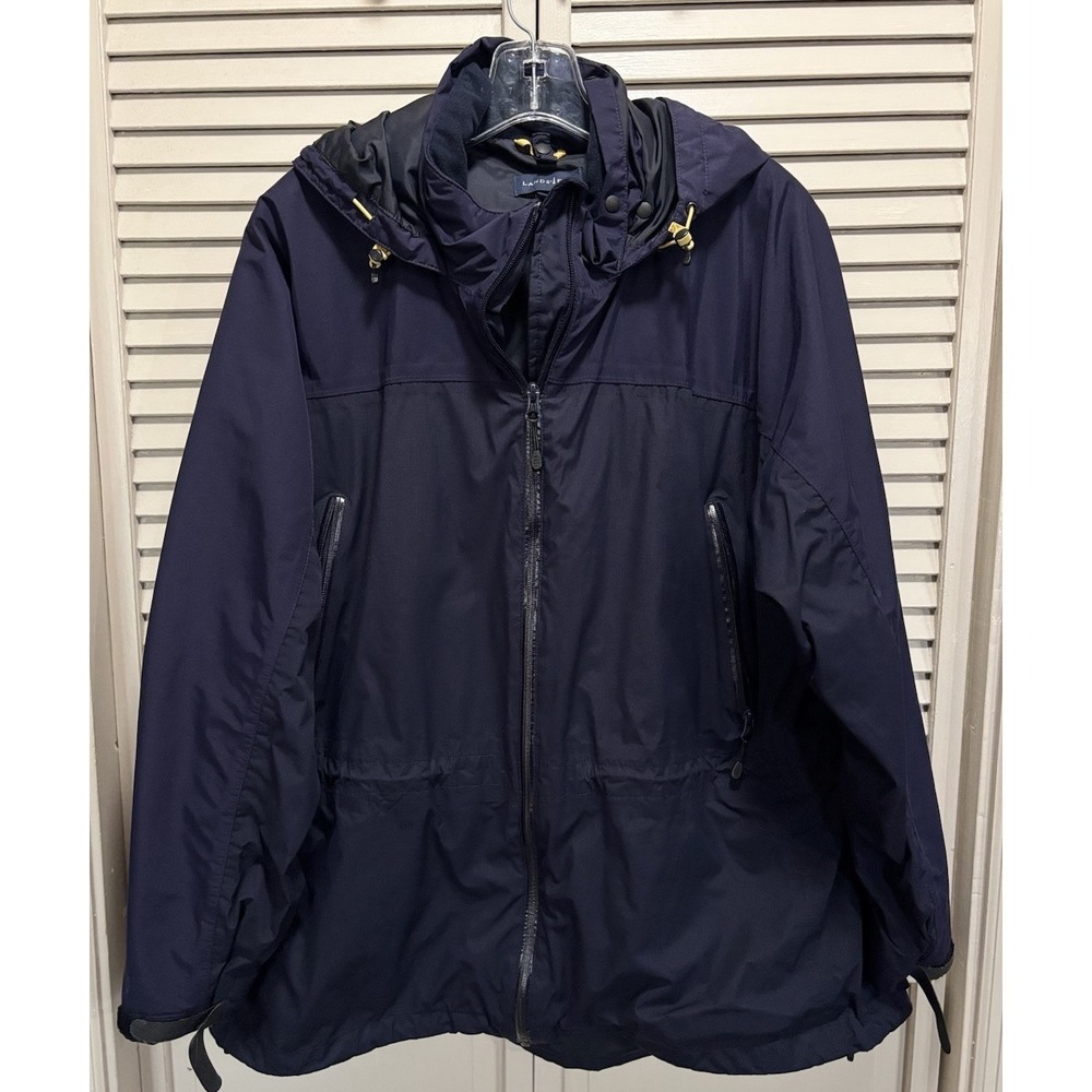 Lands End Zip Up Hood Removable Liner Hood Jacket Size 1X Navy Winter EUC